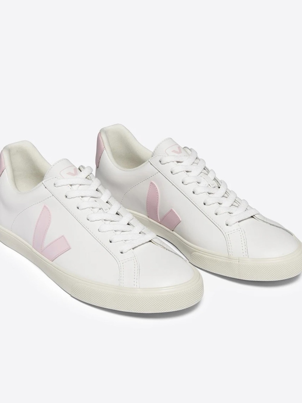 Veja Campo Esplar Leather White Petale Sneakers with Pale Pink V Accent - Picture 2 of 9